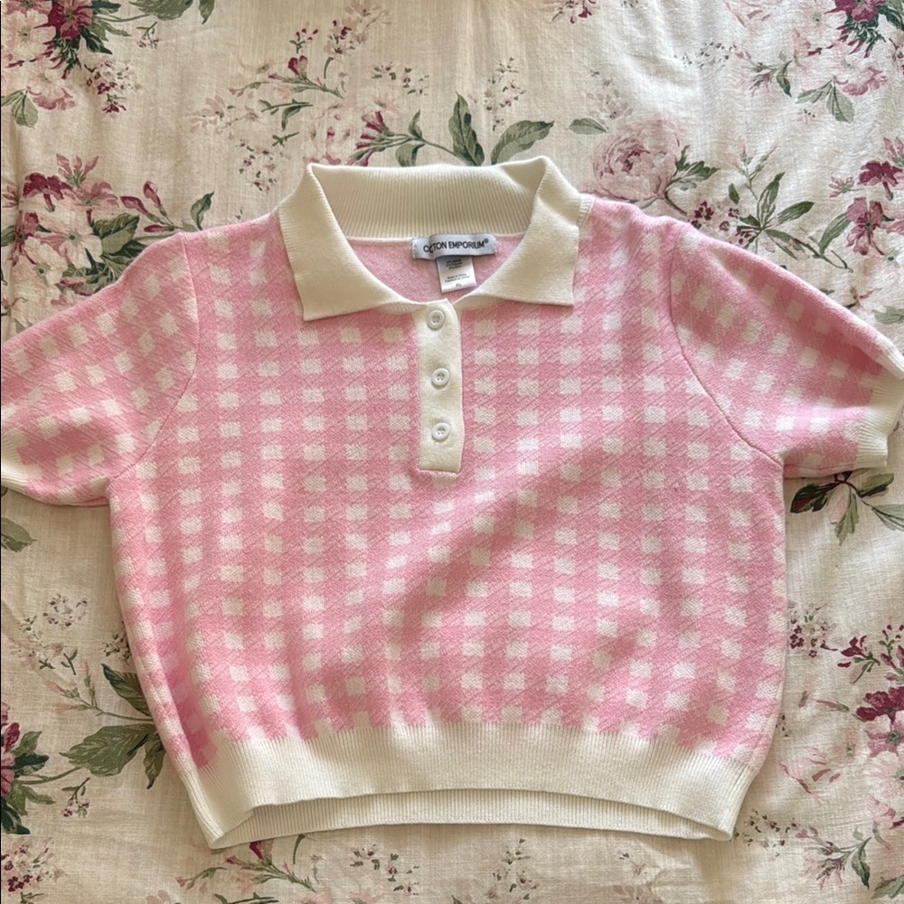 Cotton Emporium Pink and White Polo Top